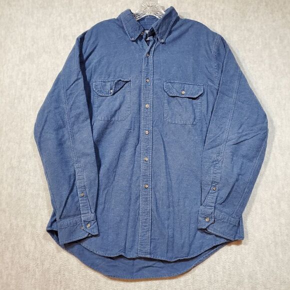 Lands' End Shirt Mens Large Blue Wool Regular Flap Chest Pockets Button Down - Picture 1 of 9